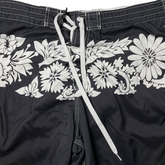 Speedo Mens Black & White Floral Swim Trunks With Drawstring Waist & Mesh Lining - Picture 3 of 9
